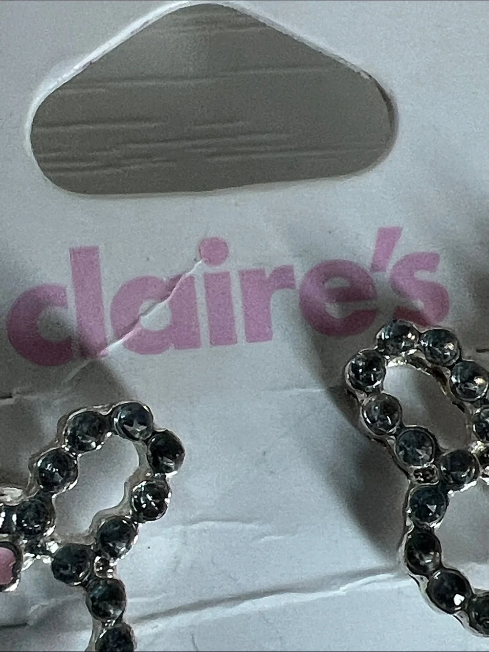 Claire's Silver Bunny Stud Earrings with Pink Flower NWT